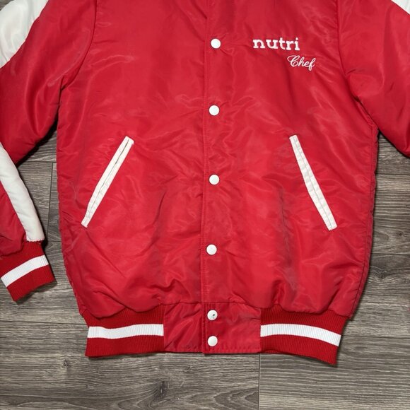 VTG CCM Bomber Jacket Mens S Red White Varsity Retro Nutri Chef Baseball 70s 80s - Picture 3 of 16